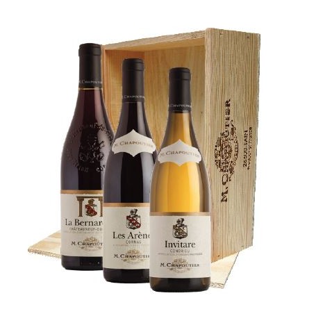 Coffret Rhône 3 bouteilles Chapoutier Chateauneuf du Pape, Cornas et Condrieu