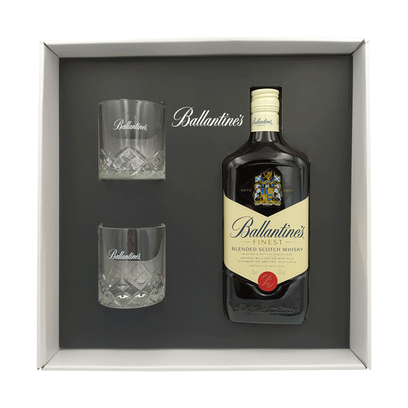 Whisky Coffret Ballantine's Finest + 2 verres - Vins et Cadeaux